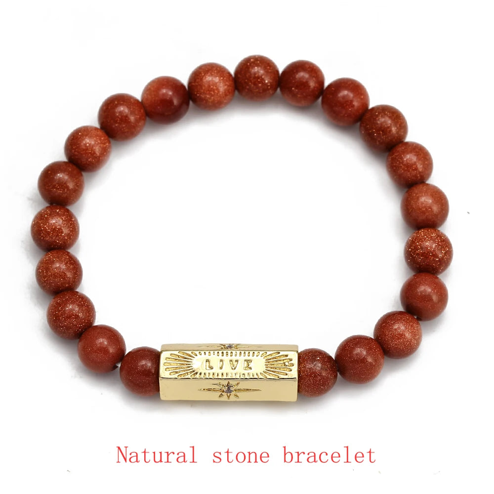 Natural Stone Beaded Barrel Bracelet – Pearlis